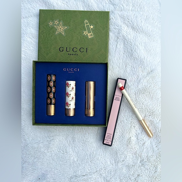 NWT 💋Gucci Beauty 3 Pack Lipsticks Boxed Set in Rouge Red & Gucci Lip Liner - Picture 15 of 16